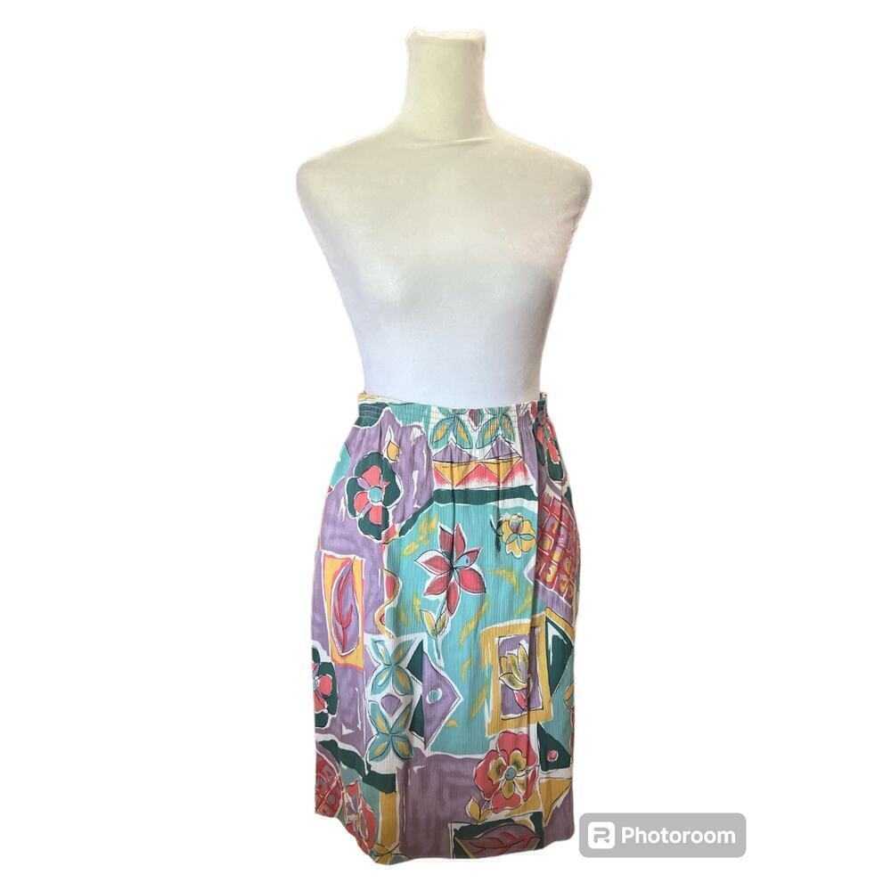 Vintage GW Division of Graff Floral Abstract Midi Skirt Multi-Color‎ Size 8 USA